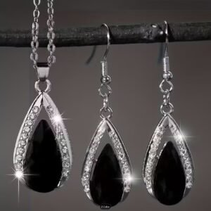 Conjunto collar y aretes gotas glamour negras