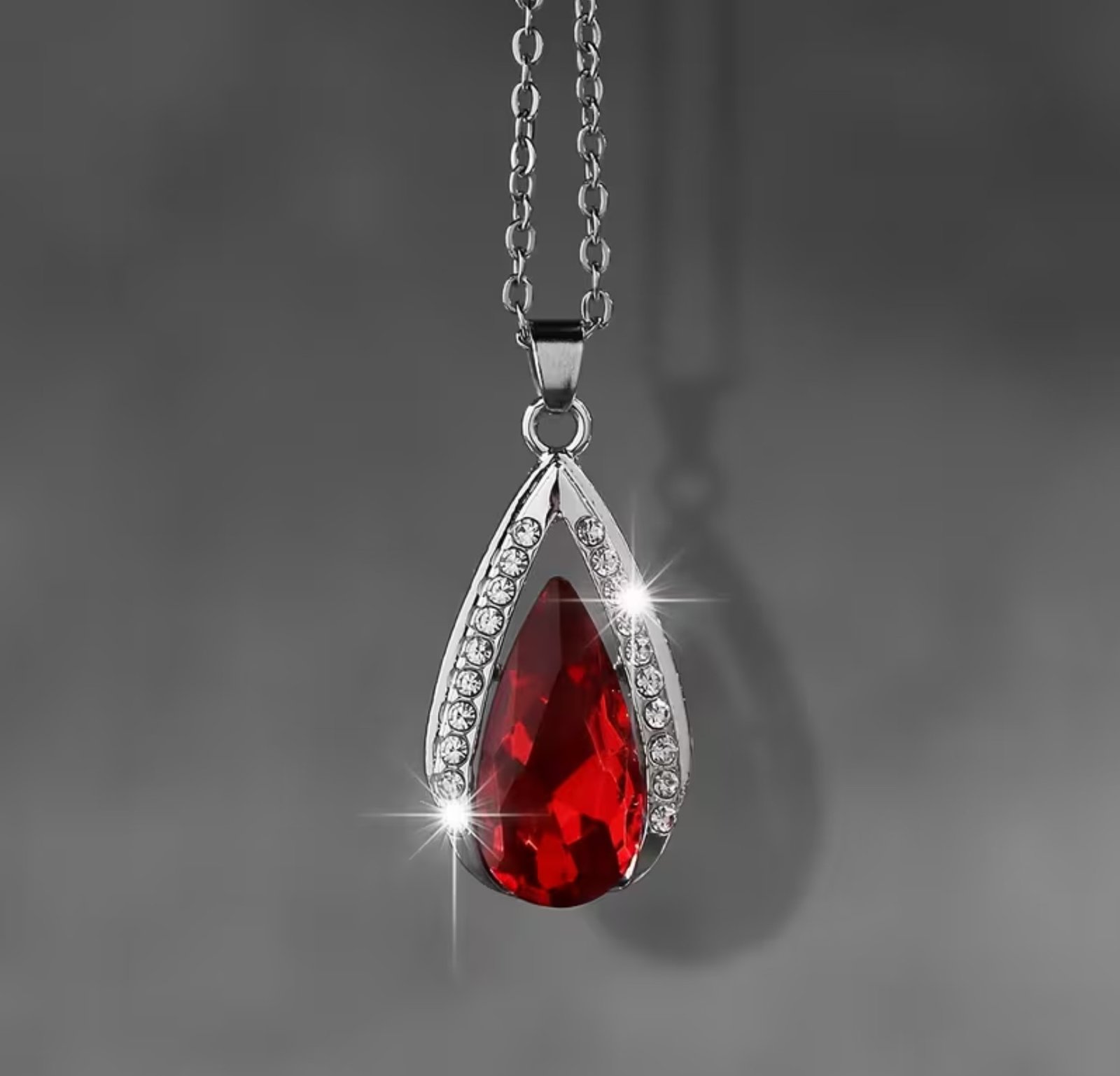 Conjunto collar y aretes gotas glamour rojas - Imagen 2