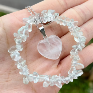 Collar de corazón y pulsera Cuarzo blanco