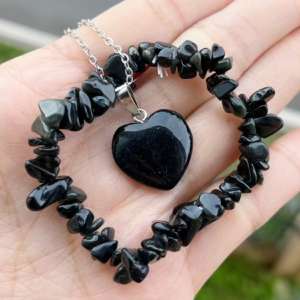 Collar de corazón y pulsera Ónix negro