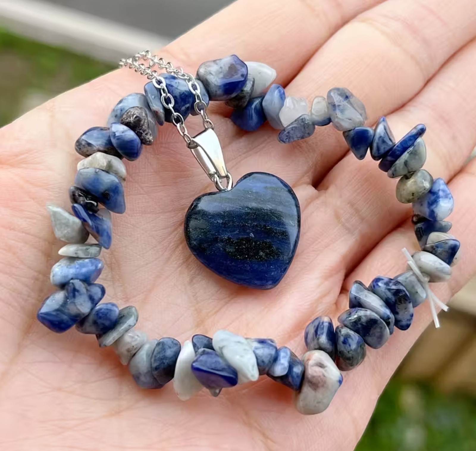 Collar de corazón y pulsera Sodalita