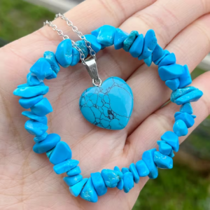Collar de corazón y pulsera Turquesa