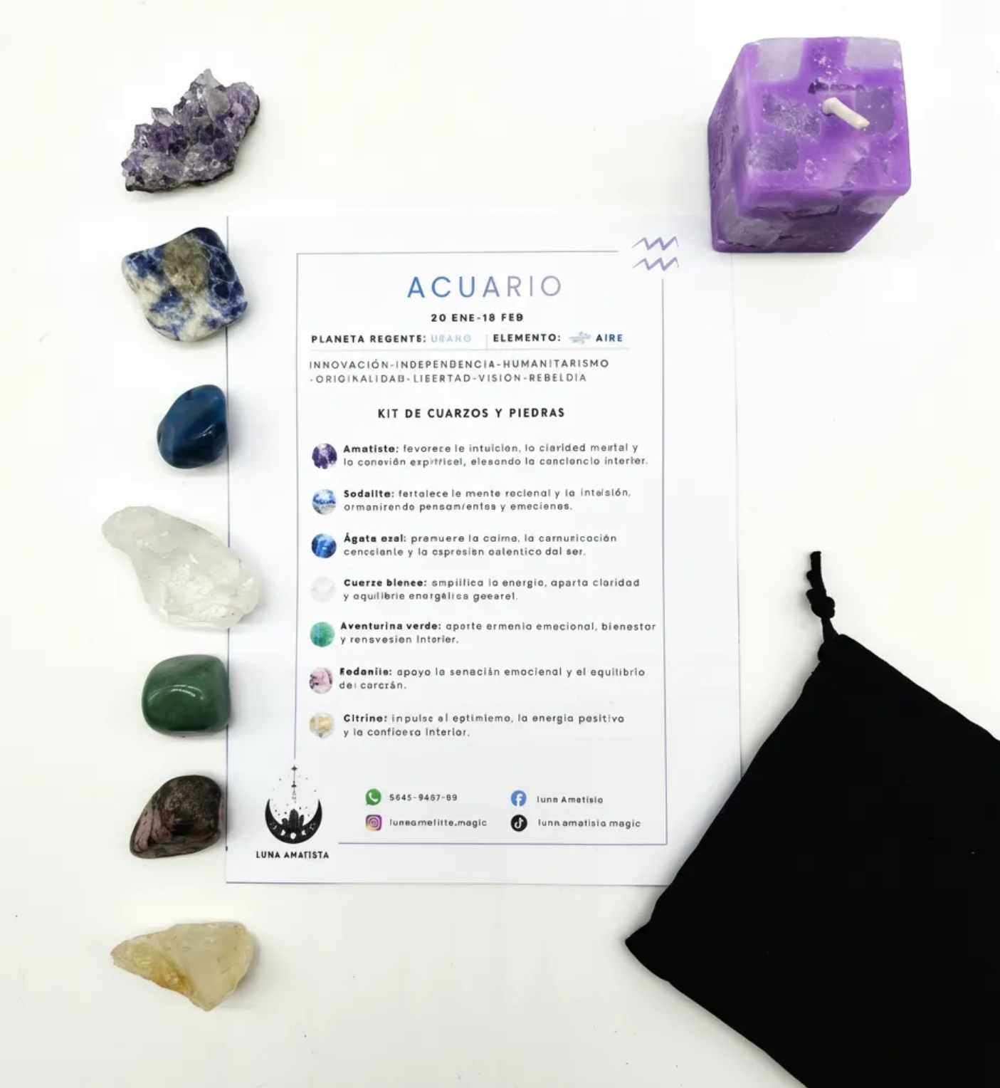 Kit de 7 Cuarzos y piedras naturales Acuario - Imagen 3