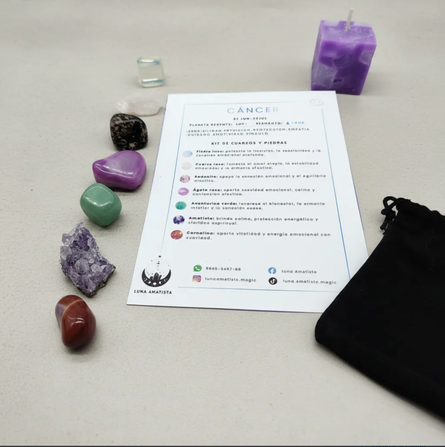 Kit de 7 Cuarzos y piedras naturales Cáncer - Imagen 6