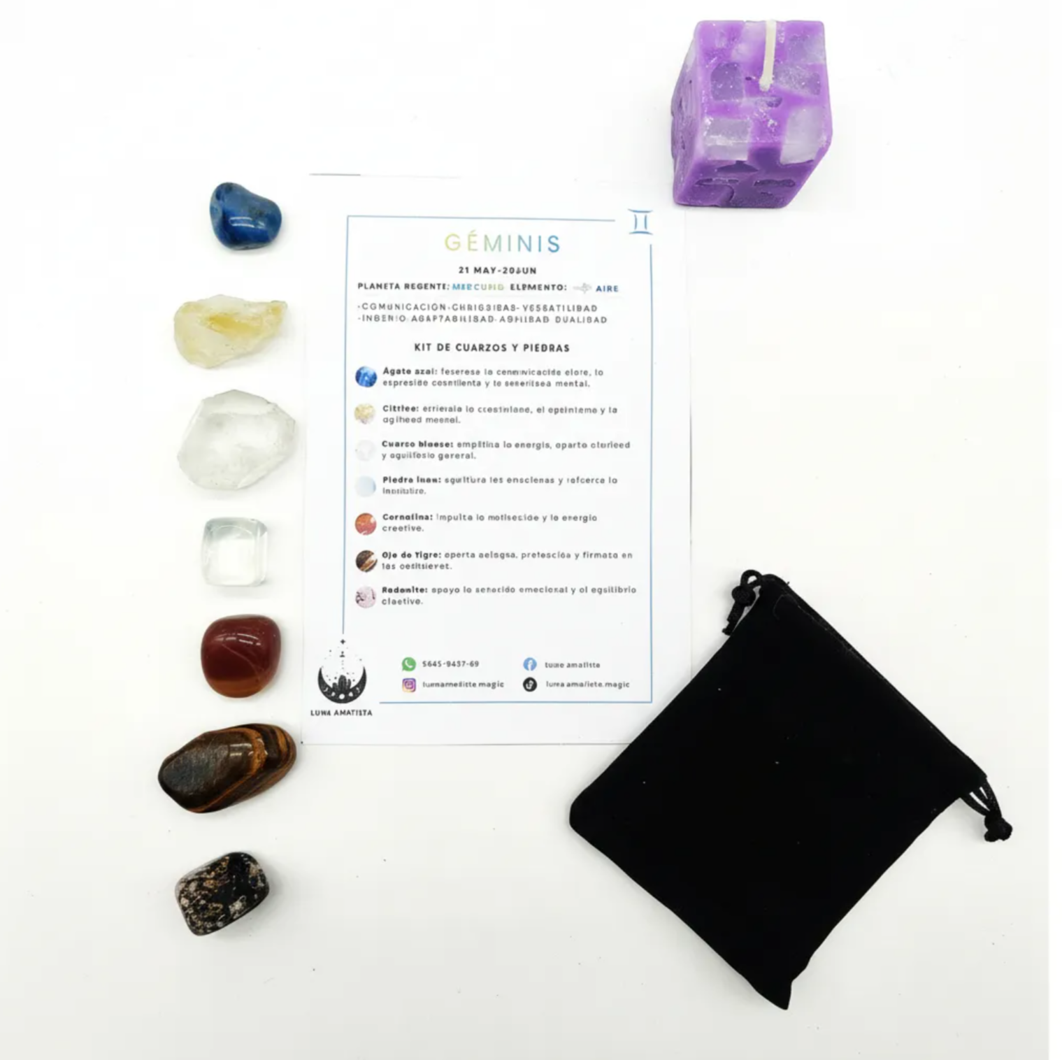 Kit de 7 Cuarzos y piedras naturales Géminis - Imagen 4
