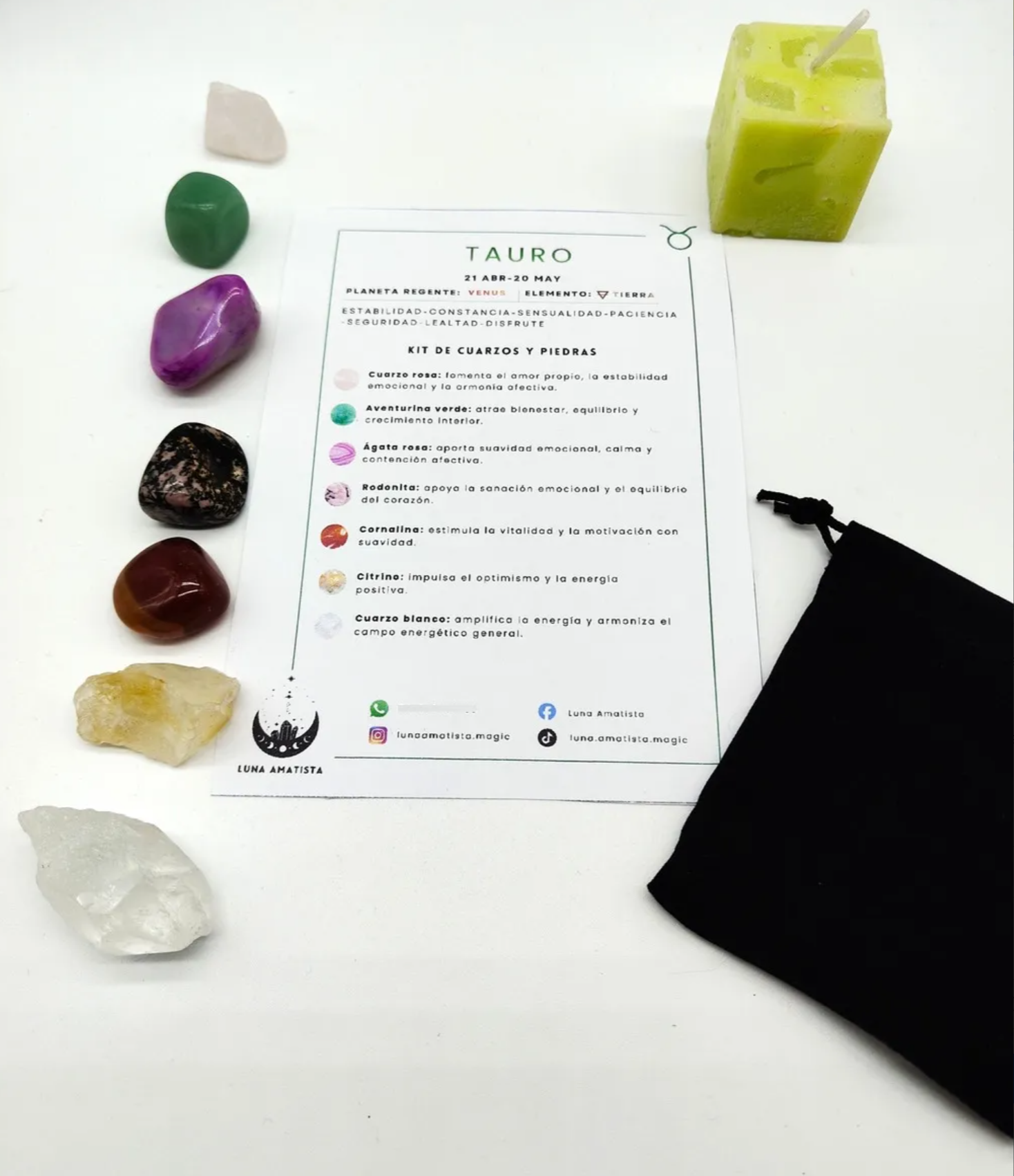 Kit de 7 Cuarzos y piedras naturales Tauro - Imagen 3