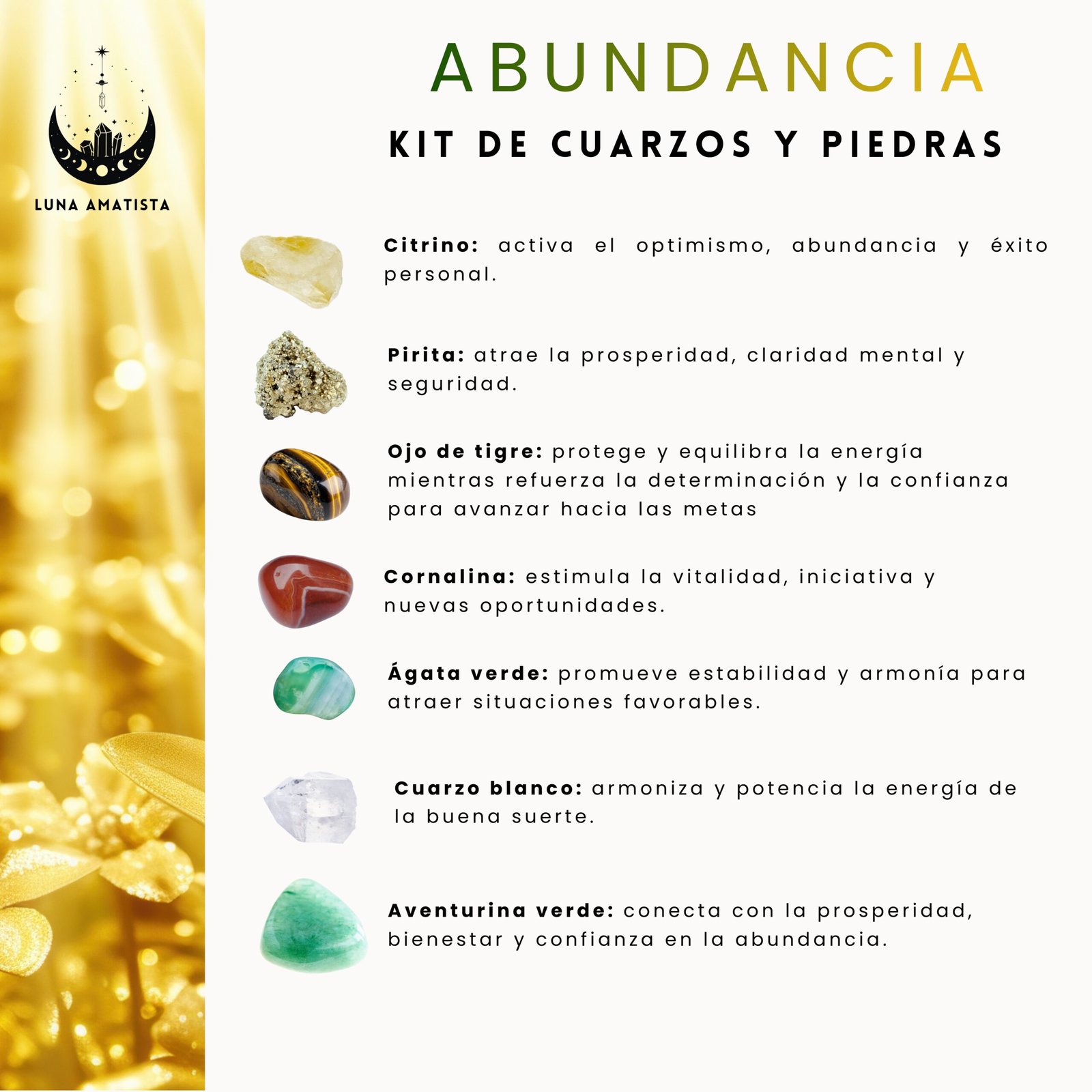 Kit de 7 Cuarzos y piedras naturales Abundancia - Imagen 2