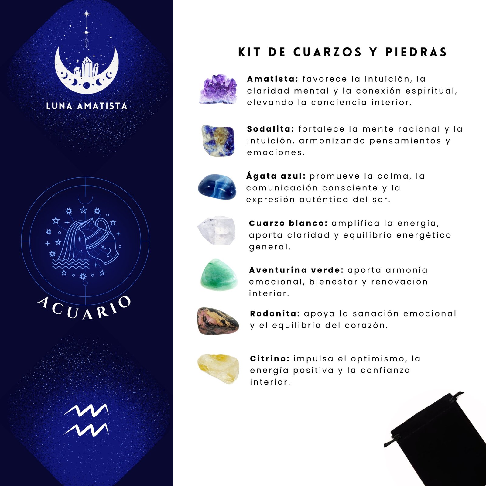 Kit de 7 Cuarzos y piedras naturales Acuario - Imagen 2