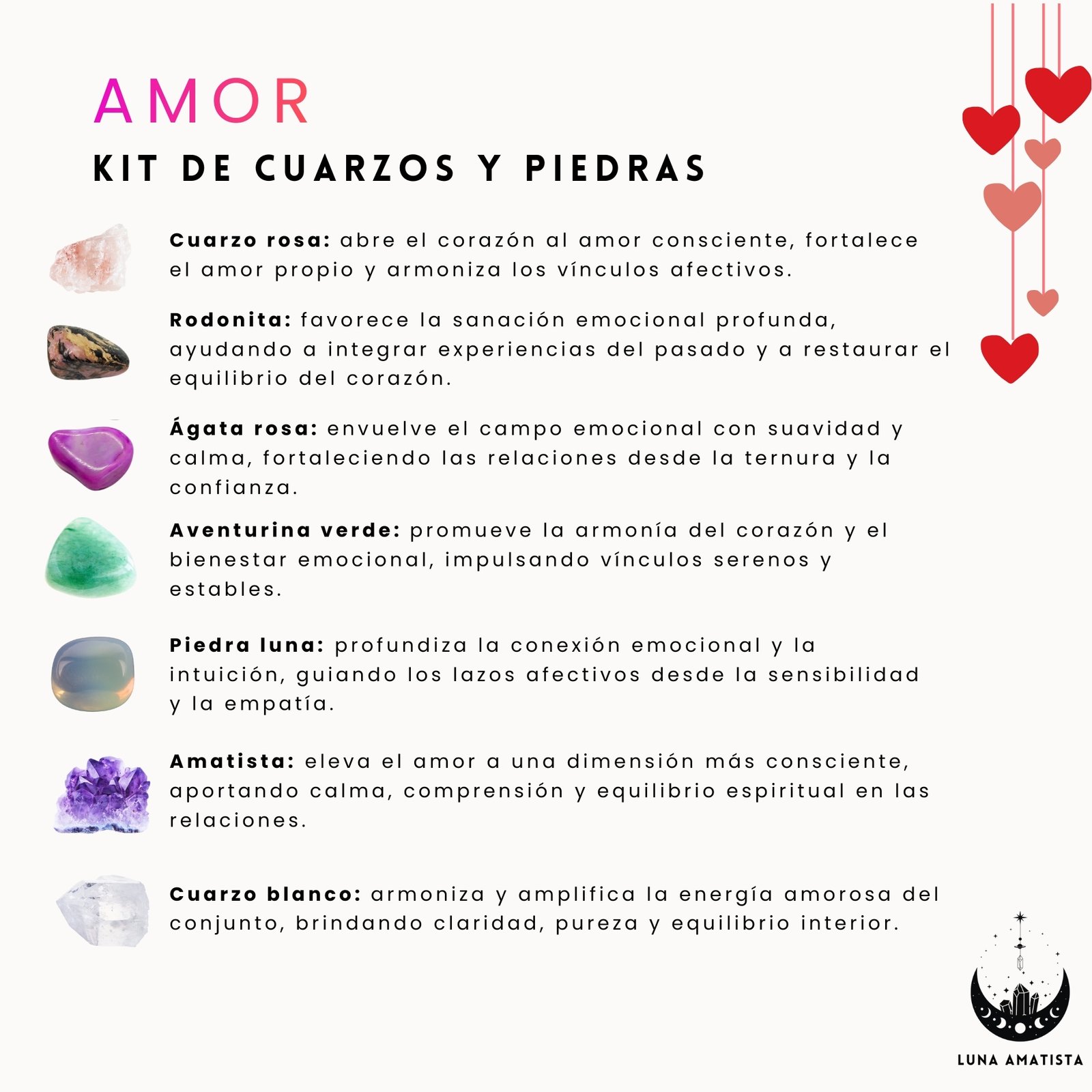 Kit de 7 Cuarzos y piedras naturales Amor - Imagen 2