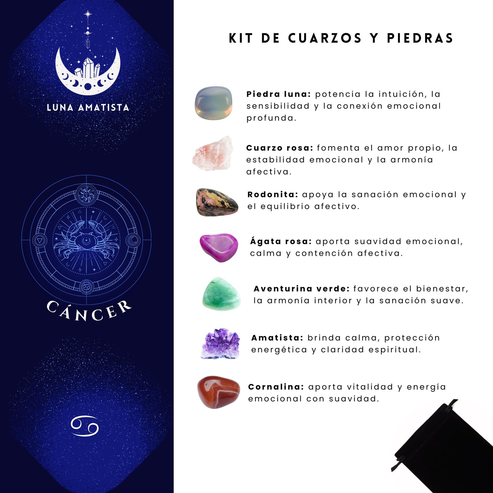Kit de 7 Cuarzos y piedras naturales Cáncer - Imagen 2