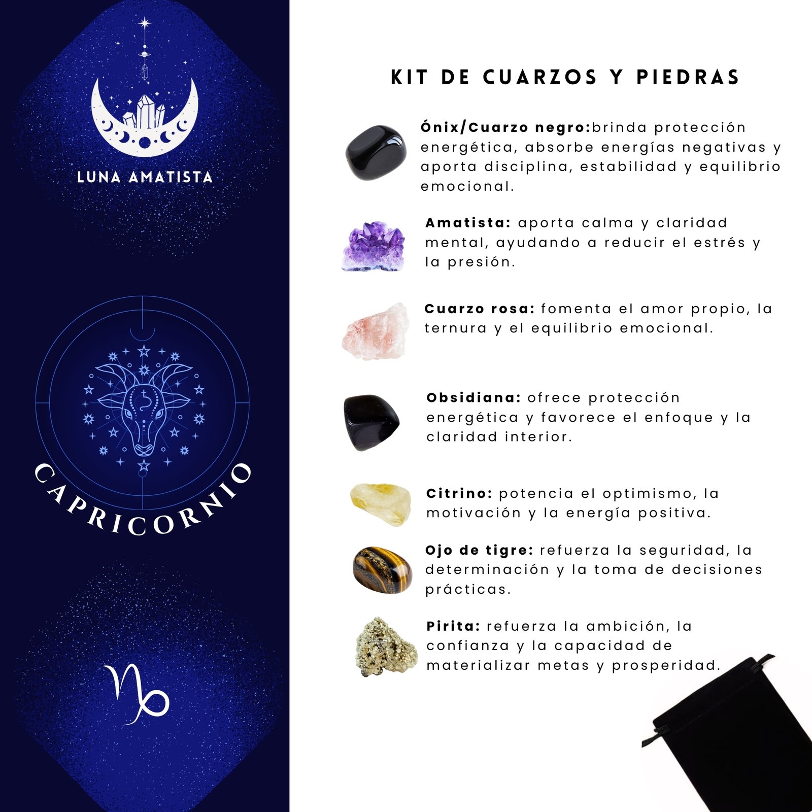 Kit de 7 Cuarzos y piedras naturales Capricornio - Imagen 2