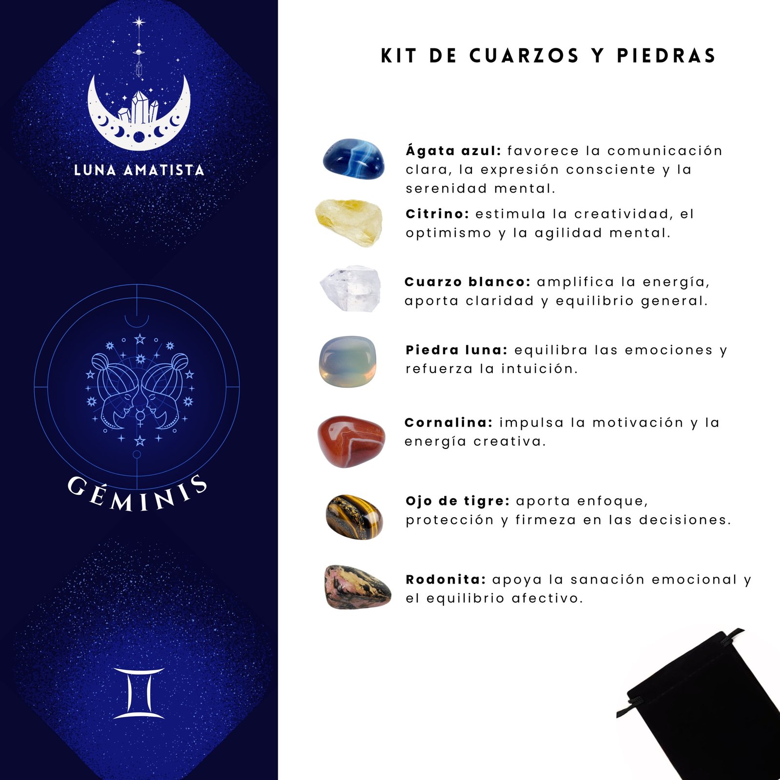 Kit de 7 Cuarzos y piedras naturales Géminis - Imagen 2