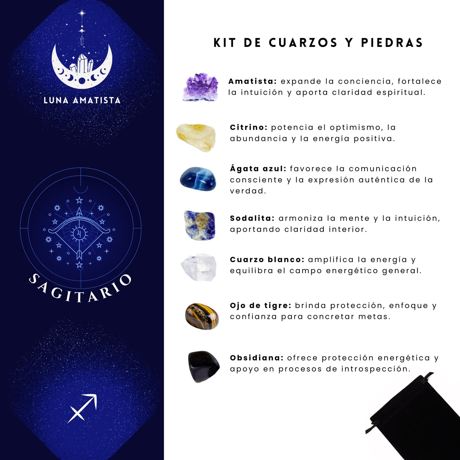 Kit de 7 Cuarzos y piedras naturales Sagitario - Imagen 2