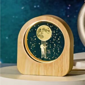 Lámpara 3D cristal-Astronauta subiendo a Luna