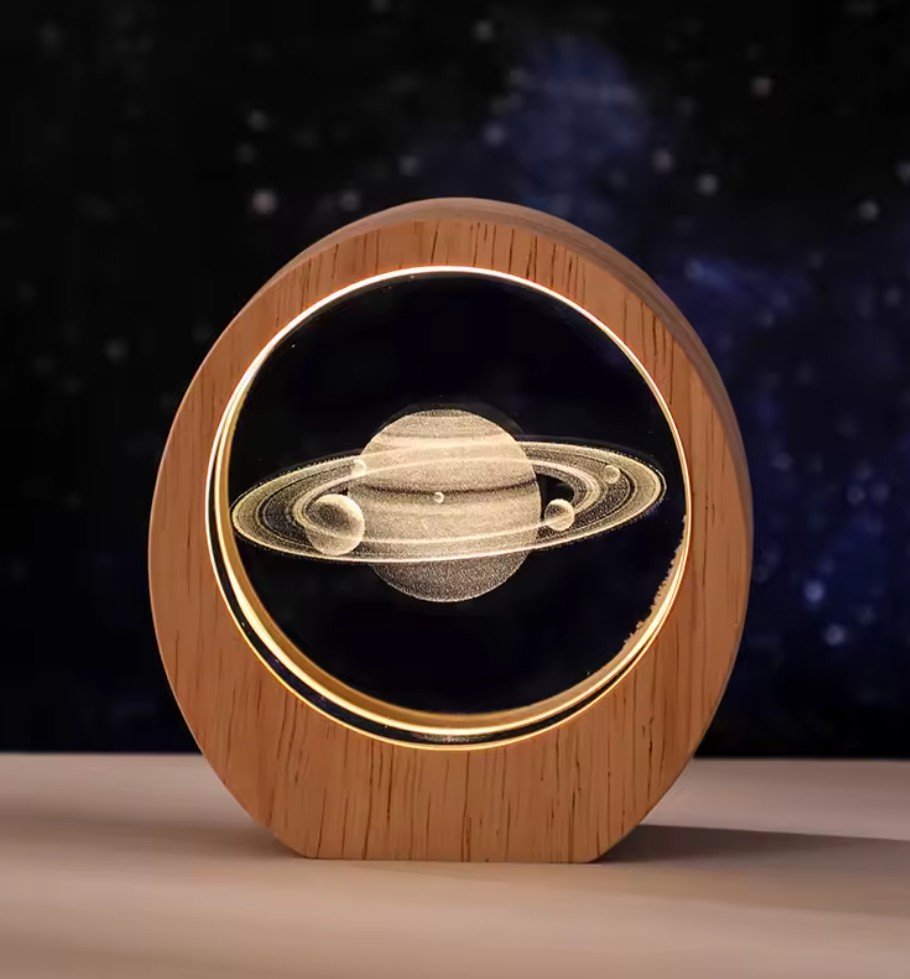 Lámpara 3D cristal-Saturno