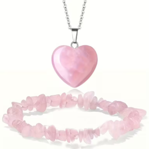Collar corazón y pulsera Cuarzo rosa