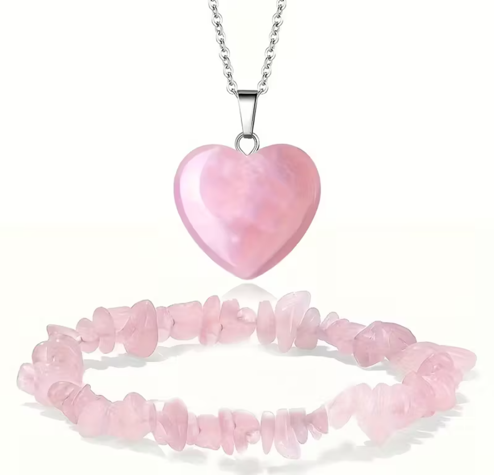 Collar corazón y pulsera Cuarzo rosa