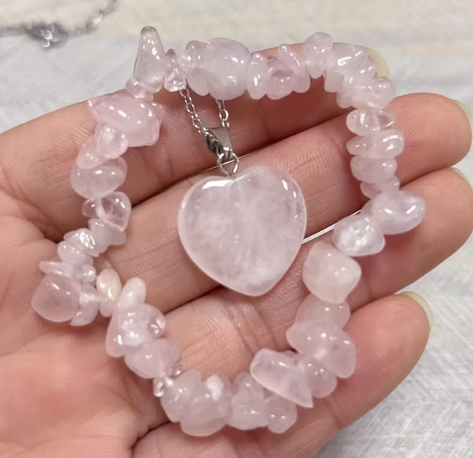 Collar corazón y pulsera Cuarzo rosa - Imagen 2