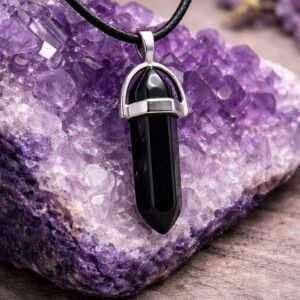 Collar obsidiana en péndulo
