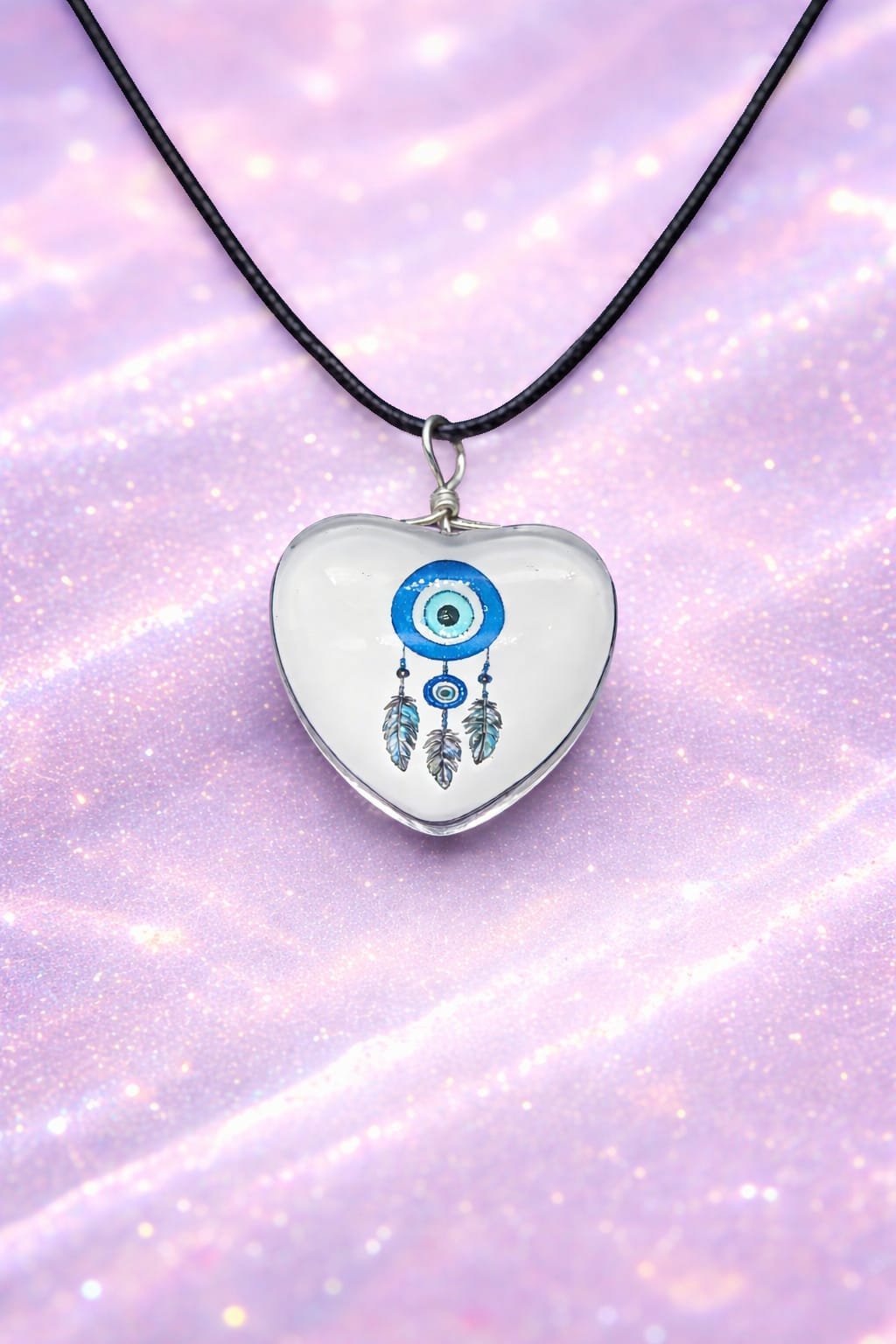 Collar de corazon blanco y ojo turco - Imagen 2