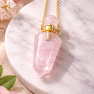 Collar perfumero cuarzo rosa