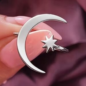 Anillo ajustable de luna y estrella acero inoxidable