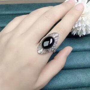 Anillo ajustable de ónix negro natural
