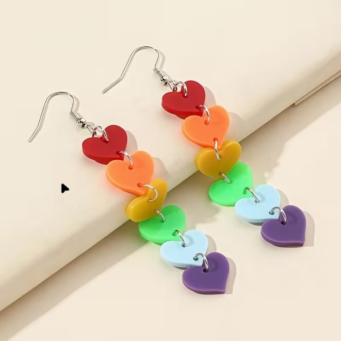 Aretes largos de corazones de colores - Imagen 3