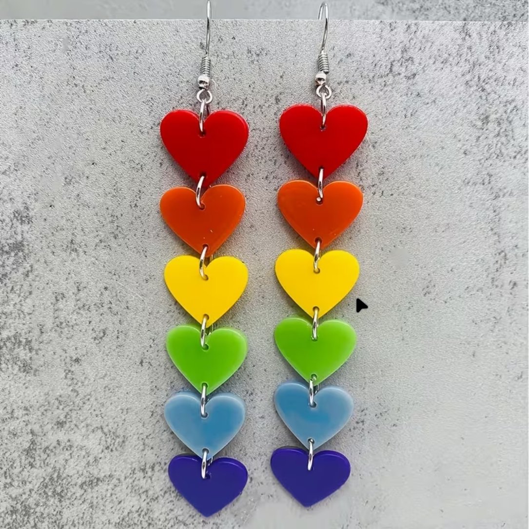Aretes largos de corazones de colores - Imagen 4