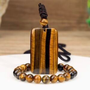 Conjunto collar ojo de tigre rectangular y pulsera