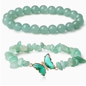 Set 2 pulseras mariposa cuarzo verde