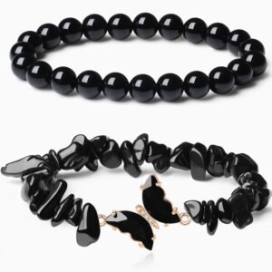 Set 2 pulseras mariposa obsidiana negra