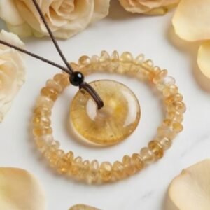 Conjunto de pulsera y collar de citrino  en circulo