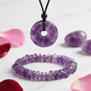 Conjunto de collar circular y pulsera de amatista