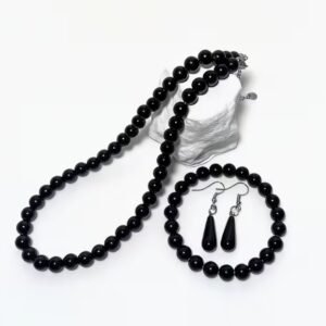 Set joyería cuentas obsidiana