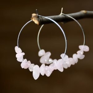 Pendientes de aro cuarzo rosa