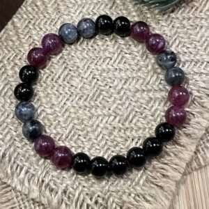 Pulsera obsidiana y cuentas rosas